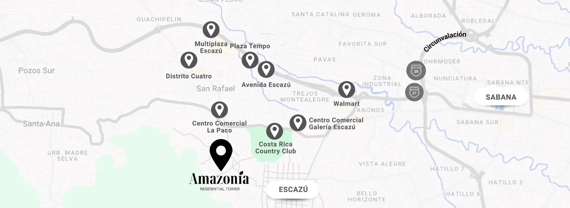 Mapa Amazonia Escazu - Ubicación del proyecto en Jaboncillos